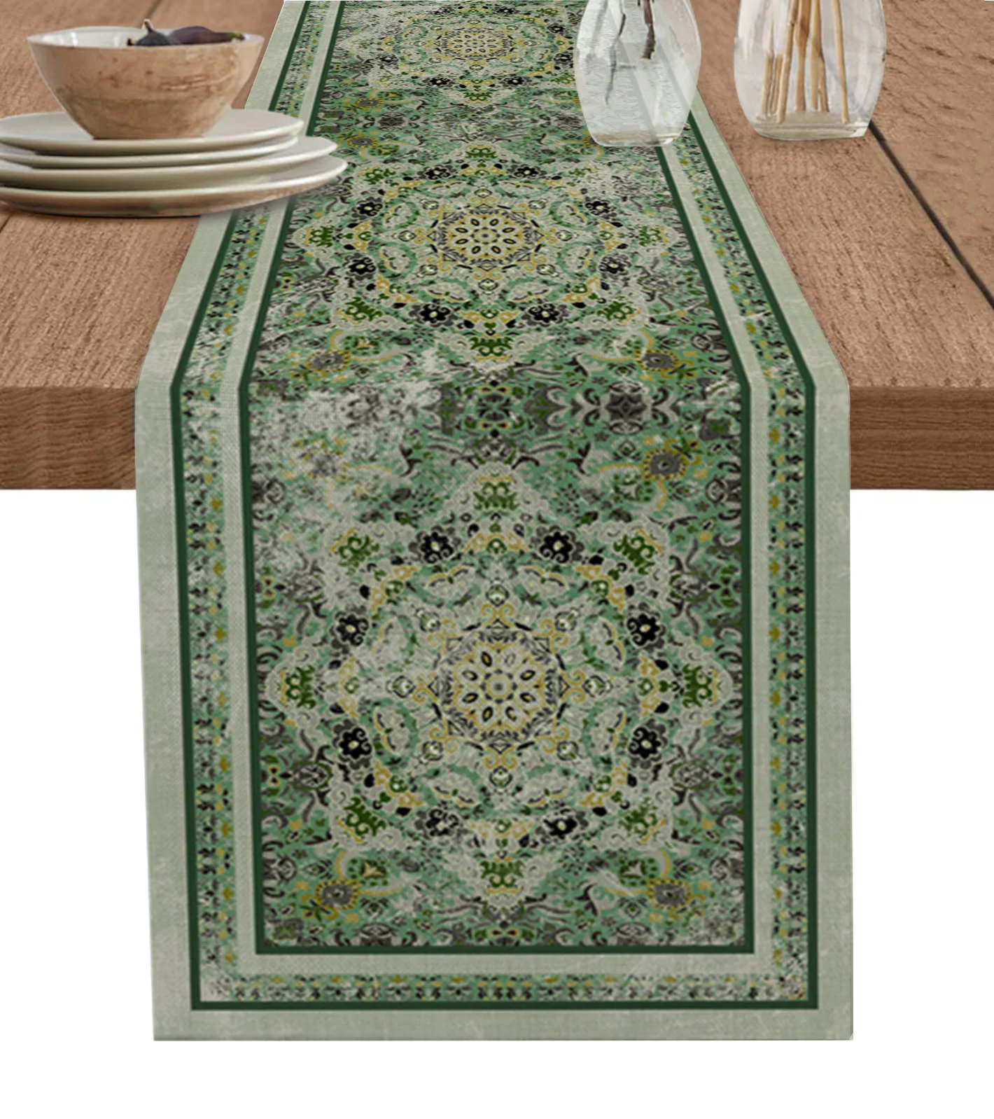 

Retro Medieval Turkish Pattern Linen Table Runner Kitchen Table Decoration Farmhouse Dining Table Cloth Wedding Party Decor