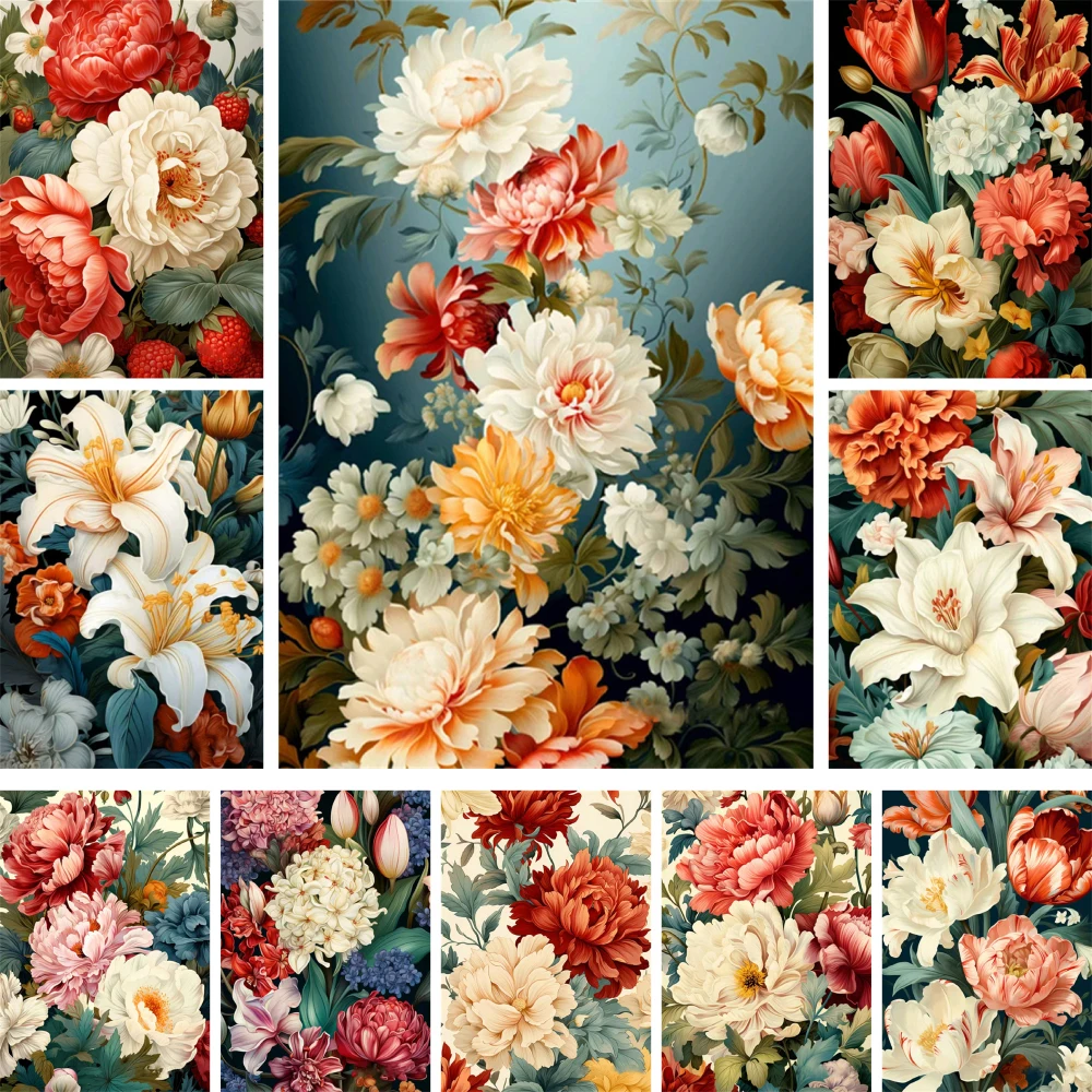Flowers Peony Pre-Printed Cross-Stitch DIY Embroidery Patterns DMC Threads Handicraft Handmade Hobby Craft Mulina Design Sales
