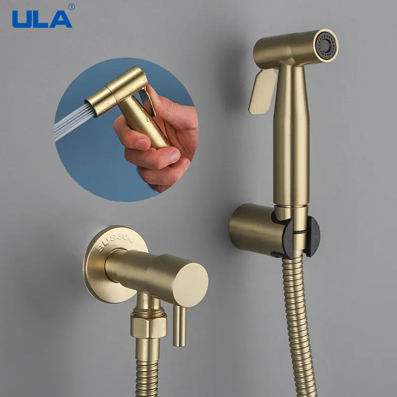 ULA Gold Handheld Bidet Sprayer Set Stainless Steel Toilet Faucet Bathroom Shower Head Hygienic Shower Self Cleaning 2
