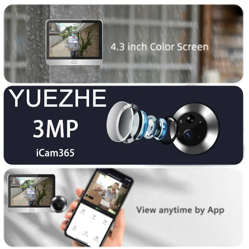 

Yuezhe 3MP защитный глазок видеокамера умный дом 4.3 IPS экран ночной PIR wifi телефон Беспроводная камера для дома