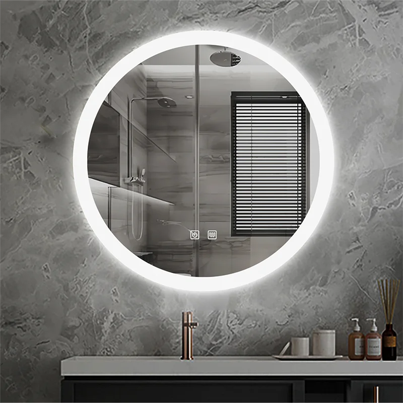 

Round Smart Makeup Vanity Bathroom Mirror 3 Color Aesthetic LED LIght Multifunction Nordic Demist Brightness Home Decor WWHYH