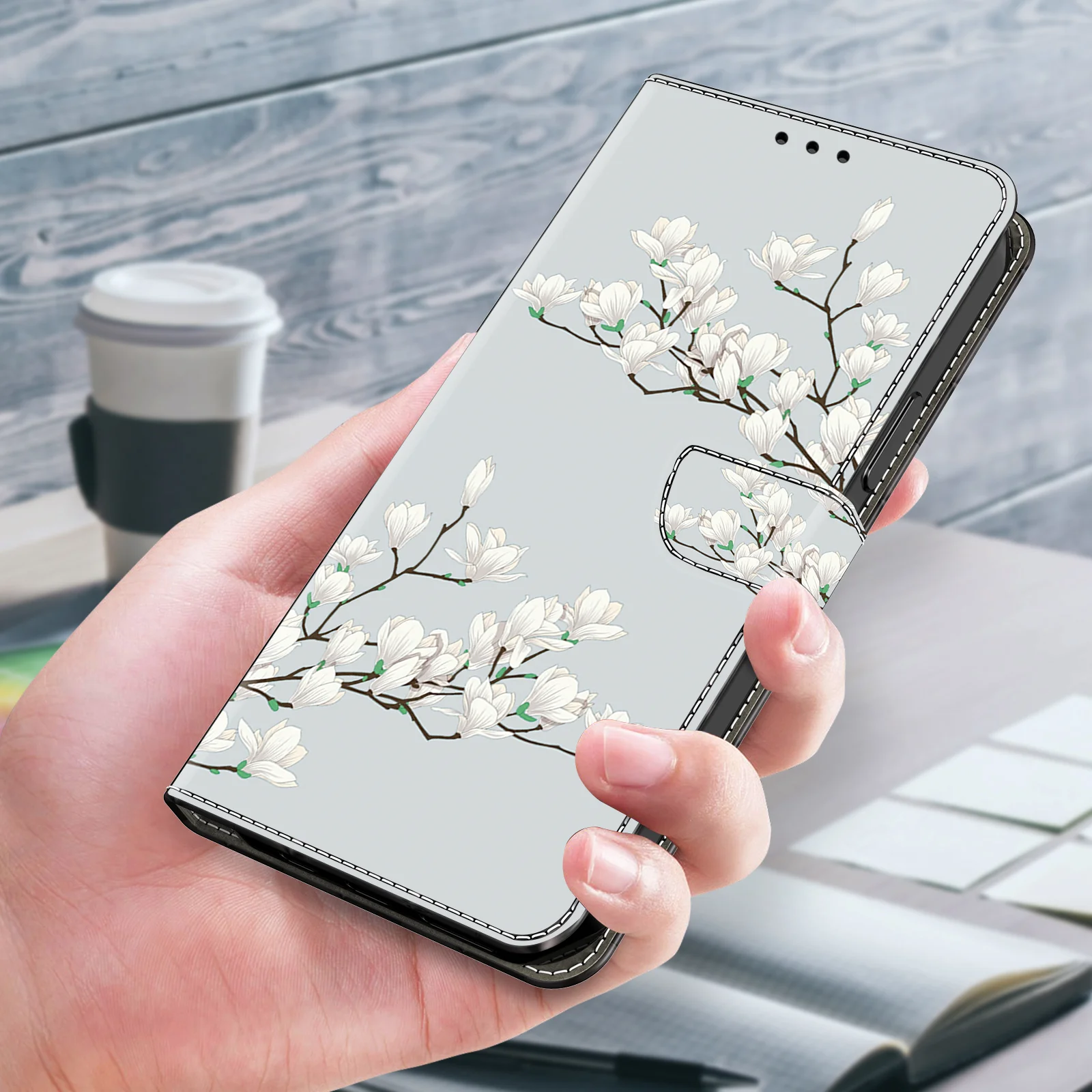 Floral Pattern Leather Wallet Flip Cover