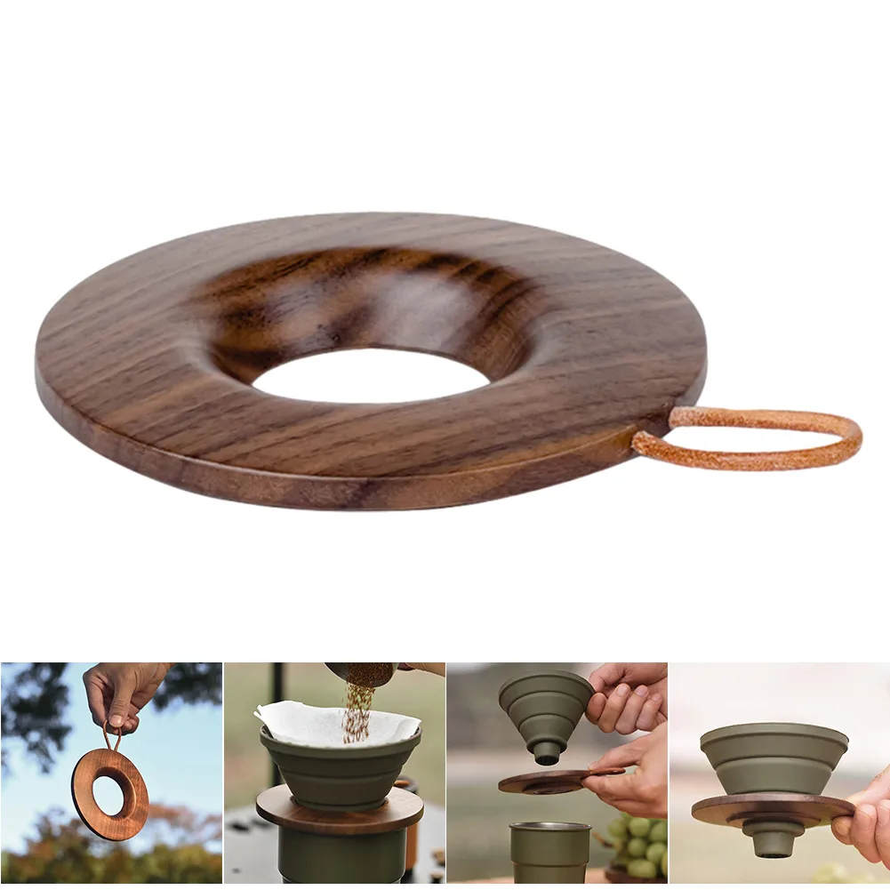 

Coffee Brewing Filter Cup Black Walnut Wooden Coffee Filter Cup Japanese Retro Style with Hanging Rope for Camping Hiking