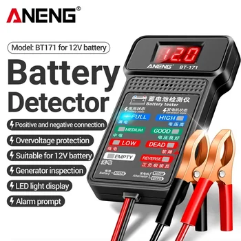 Tester batteria multifunzionali Rilevamento industriale riparazione auto 12V con schermo inverso a LED Strumento per elettricisti BT-171