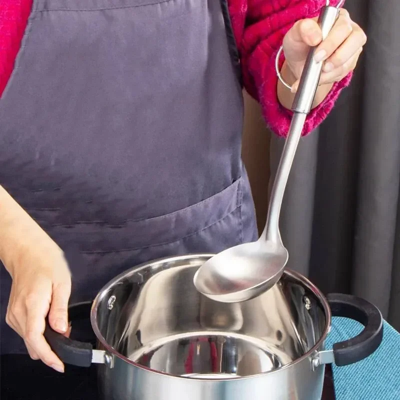 Household Kitchen Tools Stainless Steel Kitchen Cooking Spoons Pots Spoons Soup Making Utensils Hotel Supplies Outdoor Bar