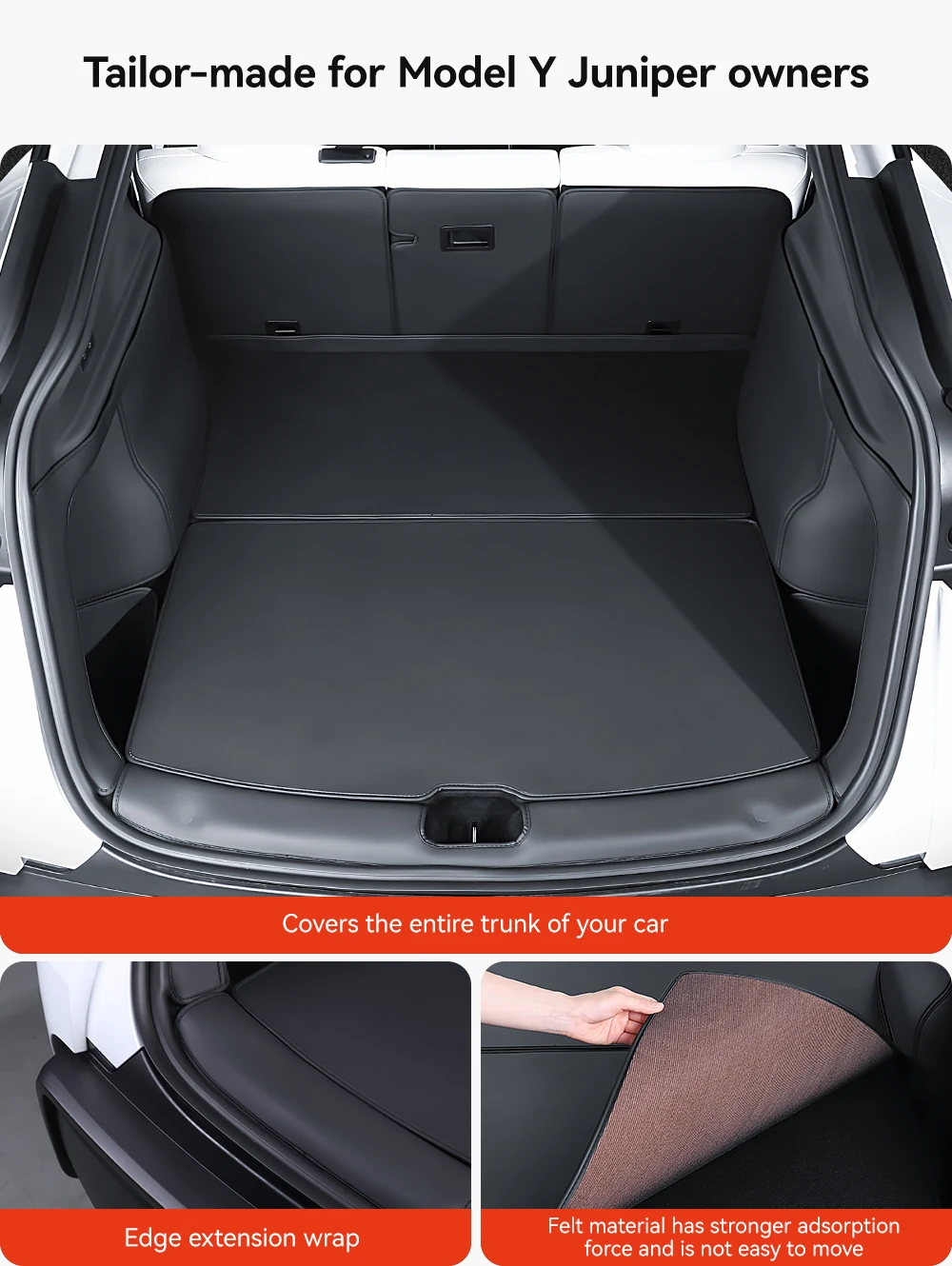 For Tesla Model Y 2025 Juniper Leather Trunk Mats Rear Seat Back Protector Pad F