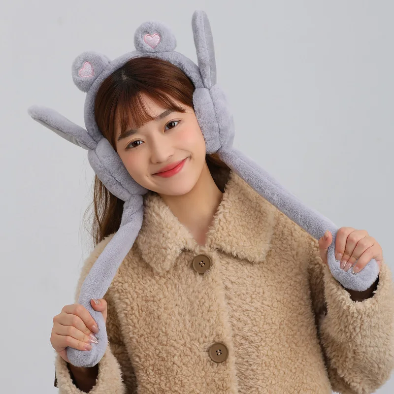 Rabbit Earmuff Toy Cute Ear Move Earmuff Rabbit Moving Ears Jumping Earmuffs Warm Funny Toy Cap Plush Toy Headphones For Women Adult Winter Gift