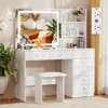 Vanity with Lighted Mirror - 47" Makeup Vanity Desk with 7 Drawers, 3 Storage Shelves and Outlet, 3 Color Lighting Modes 1