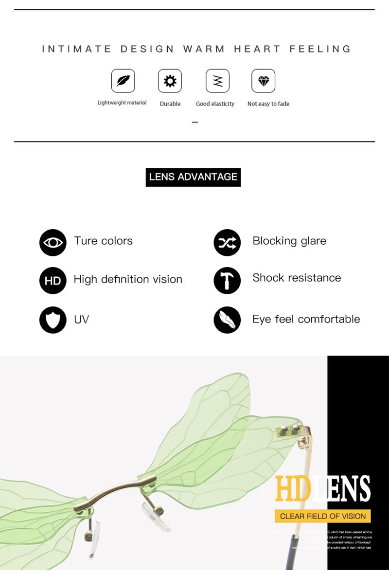 New Fashion Dragonfly Gradient Sunglasses Women Men Brand Design Rimless Wave Eyewear Luxury Trending Narrow Sun Glasses 1pc