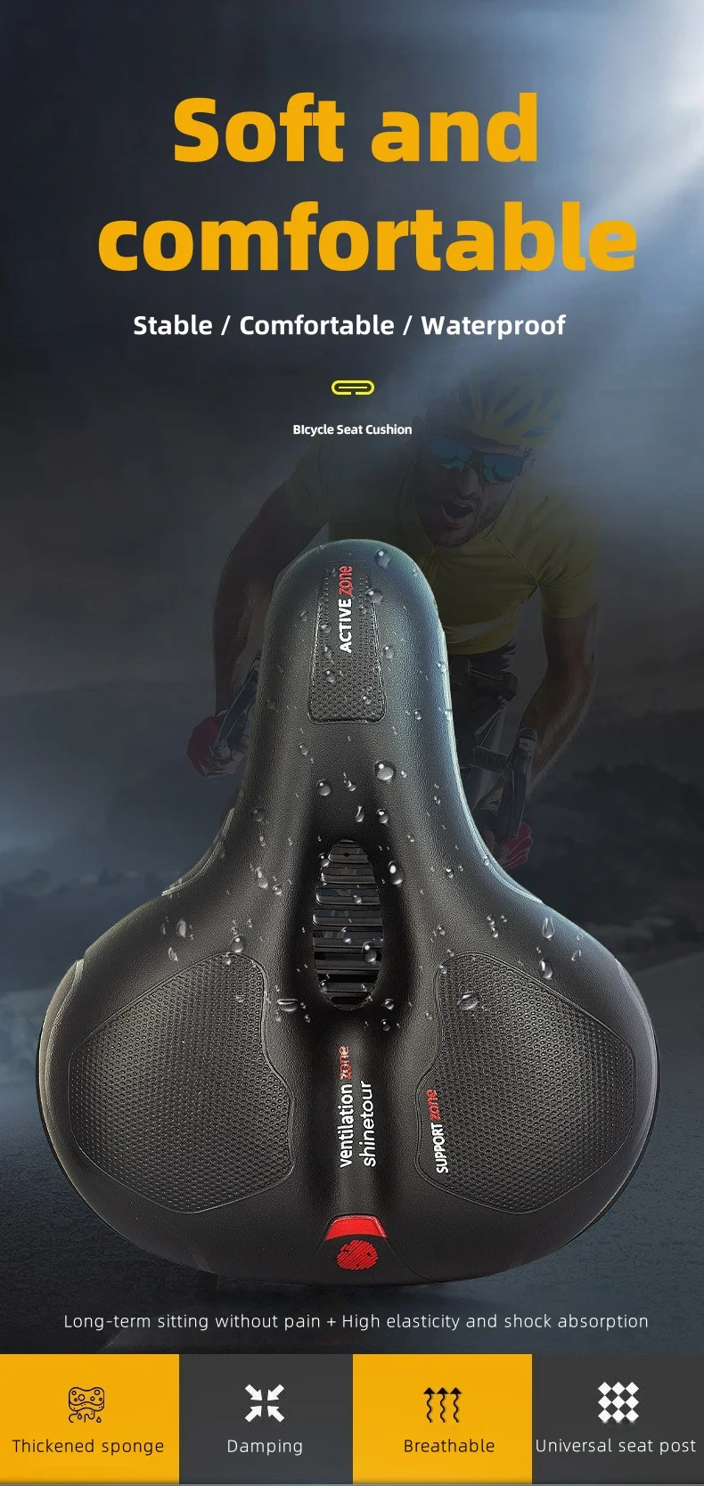 Description Picture 3 of itemMountain bike seat - Breathable and comfortable, thick and able to relieve pain. Suitable for mountain bike accessories.