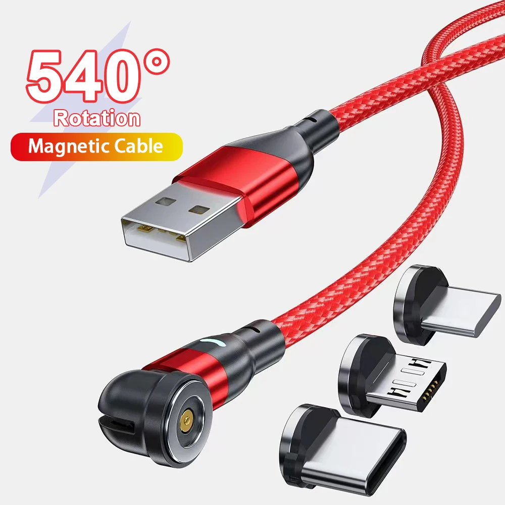 540 Degrees Rotating Magnetic Cable Micro USB Type C Cable For iPhone14 13 Pro Max Samsung Xiaomi  Mobile Phone USB Wire Cord