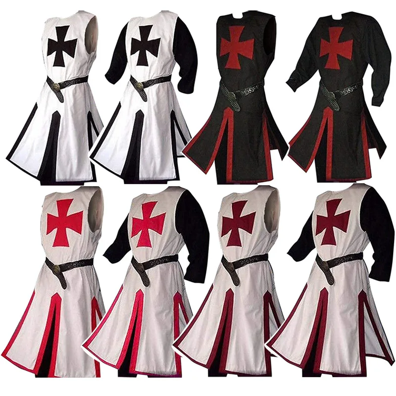 

2023 New Crusader Knight Costume Cosplay Medieval Templar Robes Suit Cool Fashion Cloak Role Set Halloween Masquerade Party Prop