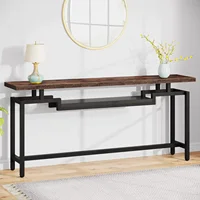 70 inch Sofa Table, Narrow Long Console Table with 2 Tiers, Industiral TV Console Behind Couch Table with Storage for Entryway, 1