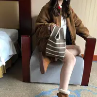 Women Handmade Knitted Small Handbag Casual Wrist Bag Wide Stripe Stripe Shopper Mini Tote Student Reusable Shoulder Bag - Image 2