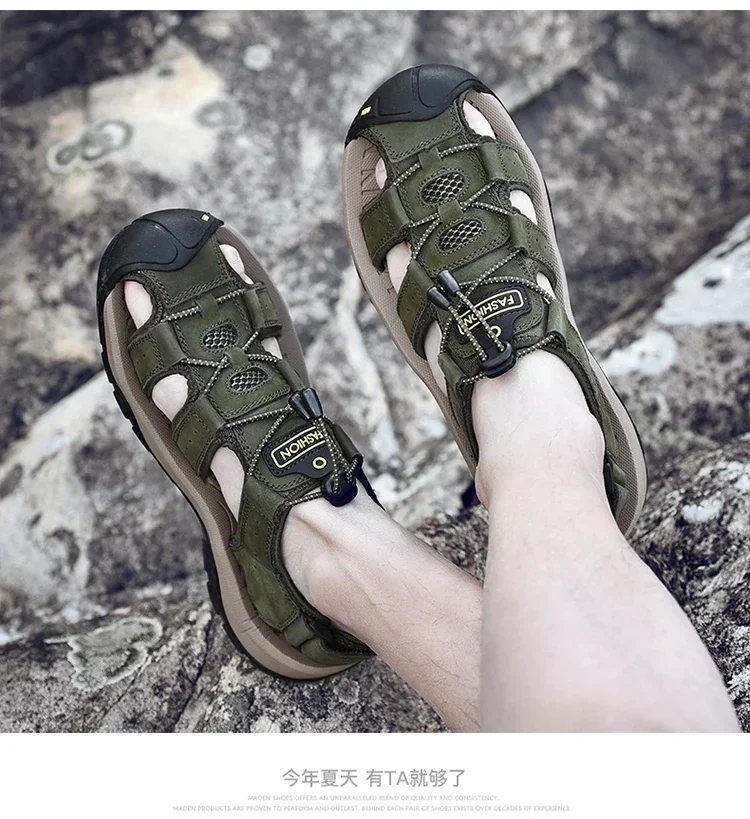 Sommer Sandalen Leder Outdoor Männer Strand Schuhe Luxus Atmungsaktive Casual Sandale Mann Waten Schuhe Non-slip Breite futter Hausschuhe – Detail 35
