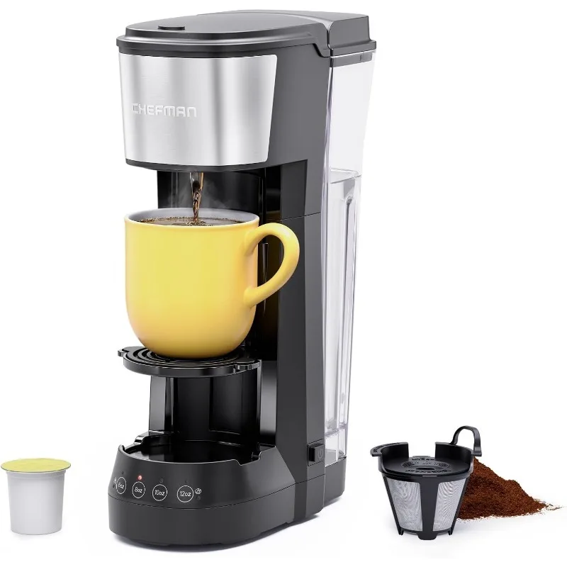 

Chefman Single Serve Coffee Maker, K Cup Coffee Machine: Compatible with K-Cup Pods and Ground Coffee, Brew 6 to 12oz Cup