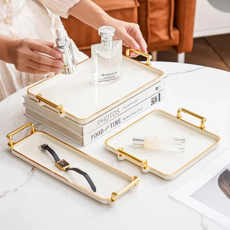 Nordic Serving Tray with Handles Cosmetic Makeup Perfume Display Jewelry Tray for Kitchen Dresser Toilet Bedroom Home 4