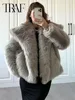 TRAF Metal Color Sequin Woven Jacket For Women Loose Stand Collar Long Sleeve Coat 2023 Autumn Winter Chic Female Outerwear 4