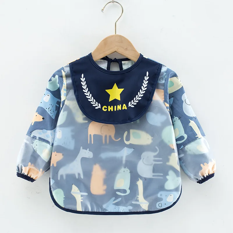 

Baby Boys Bibs 2023 Cartoon Bibs Waterproof Infant Eating Children Drawing Long Sleeve Apron For Girls Baby Self Feeding Bib Ins