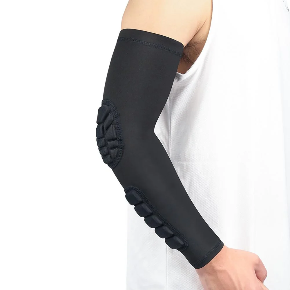 Honeycomb Anti-collision Elastic Gym Sports Long Arm Sleeve Support Basketball Shooting Elbow Arm Warmers Pad For Men Women