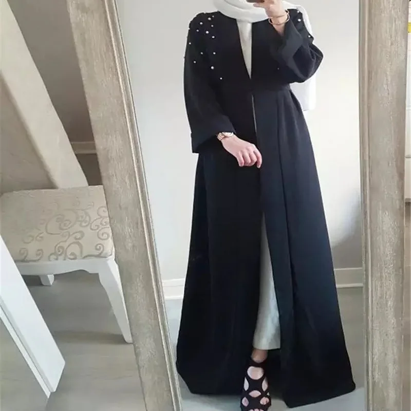 

Ramadan Eid Mubarak Pearls Open Abaya Kimono Dubai Turkey Islam Clothing Kaftan Muslim Dress Abayas Women Robe Femme Musulmanea