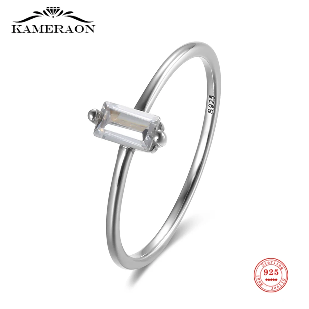 

S925 Sterling Silver Oxide Ring Rectangle White Zircon Silver Ring for Women Fine Jewelry Trendy Stylish Rings