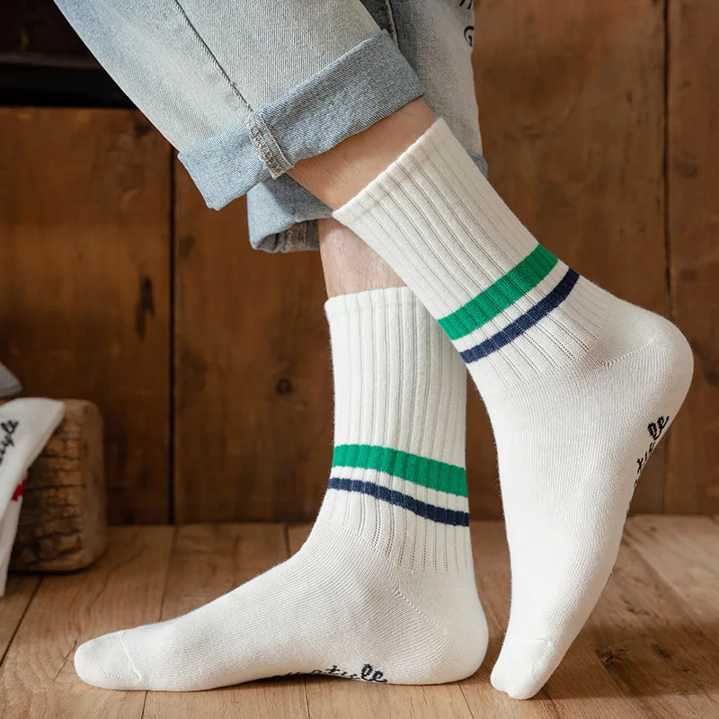 

New Striped Cotton Sweat-absorbing Anti-friction Mid-calf Sports Socks Unisex Baseball Socks Basketball Socks Running Socks