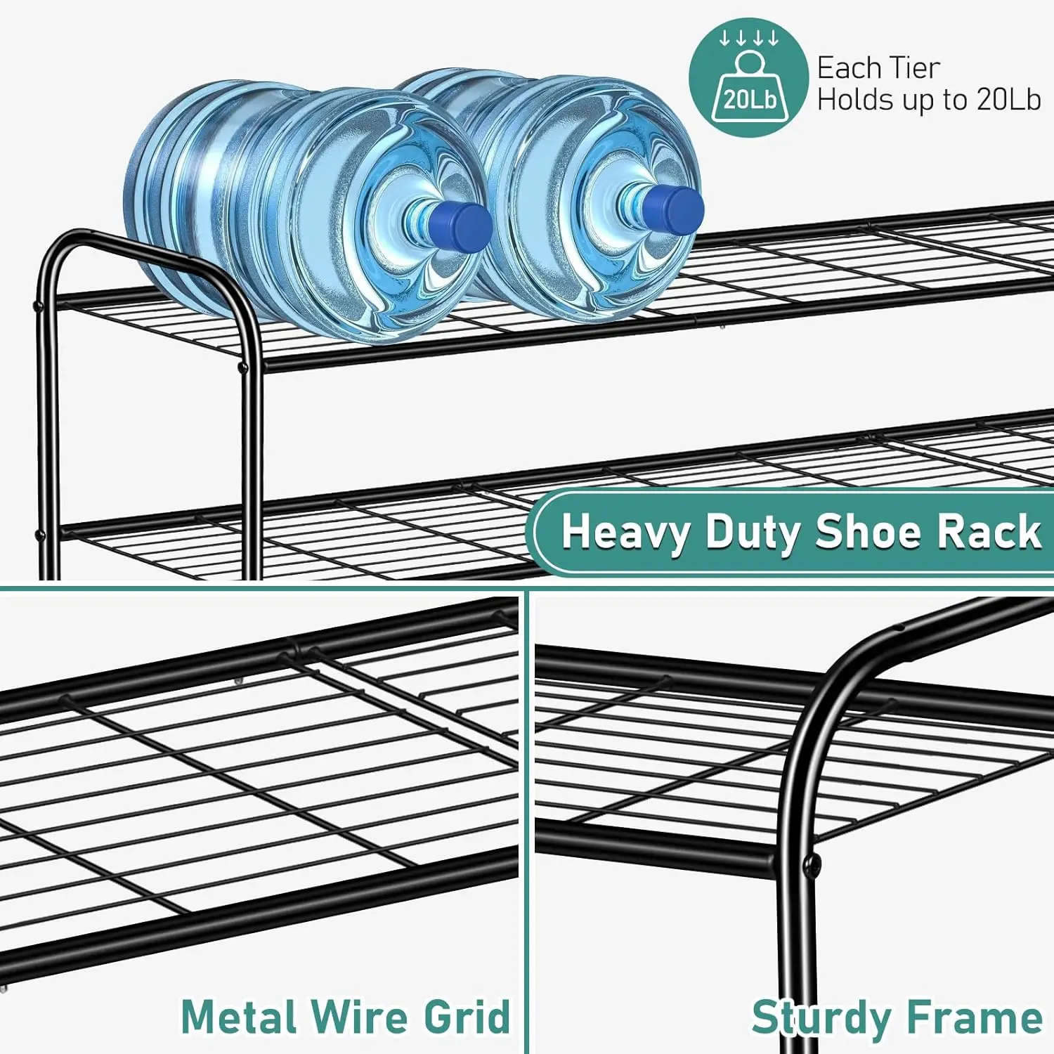 4 Tier Long Shoe Organizer for Closet, Metal Shoe Rack Wide Shoe Storage Organizer 30-Pairs 4