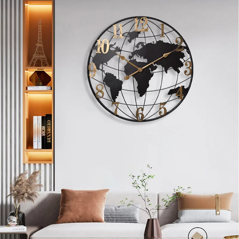 Large Metal World Map Wall Clock 3