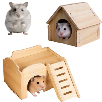Casetta in Legno Naturale per Criceti, Rifugio per Scoiattoli, Nido, Decorazione per Gabbia, Giocattolo da Masticare, Accessorio per Paesaggistica, Casetta Sicura per Animali Domestici, Habitat per Ratti e Topi