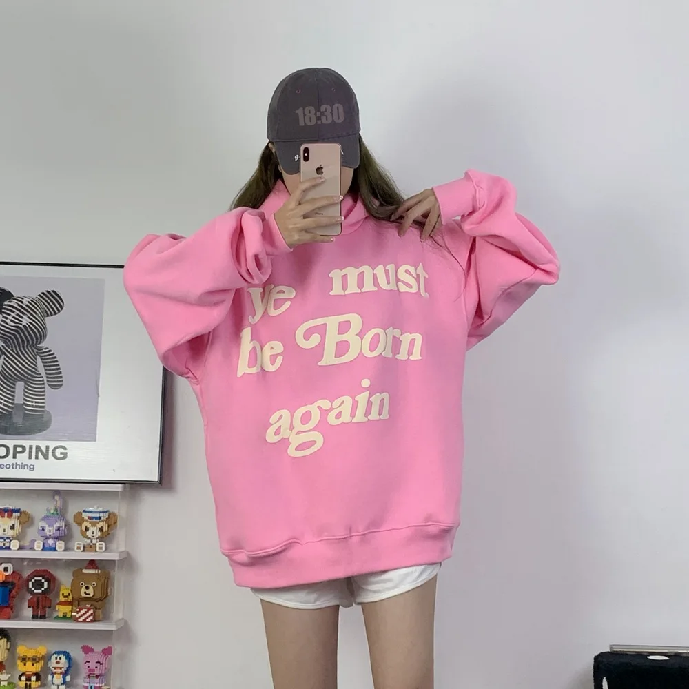 2024fw Puff Print Kanye West Hoody Men Women 1:1 Pink Ye Must Be Born Again Hoodie Oversize Fit Pullovers CPFM Sweatshirts 3