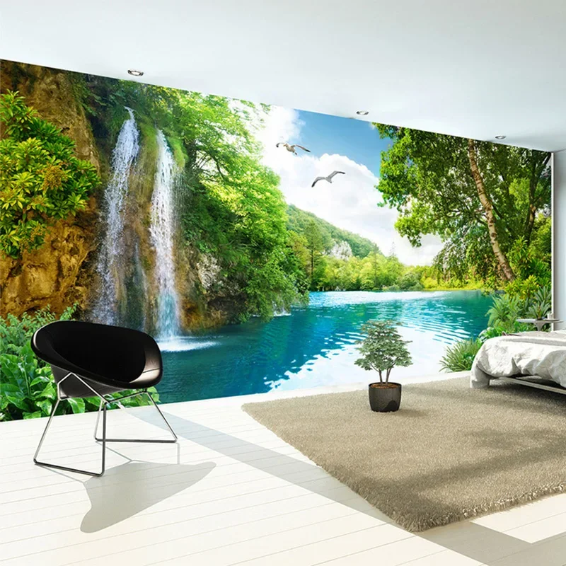 3d Wallpaper Mural Wall Covering Wallpaper Murals 3D Green Mountain Waterfall Nature Landscape Photo Wallpaper Wall Cloth Living Room Home Decor Wall Covering 3 D