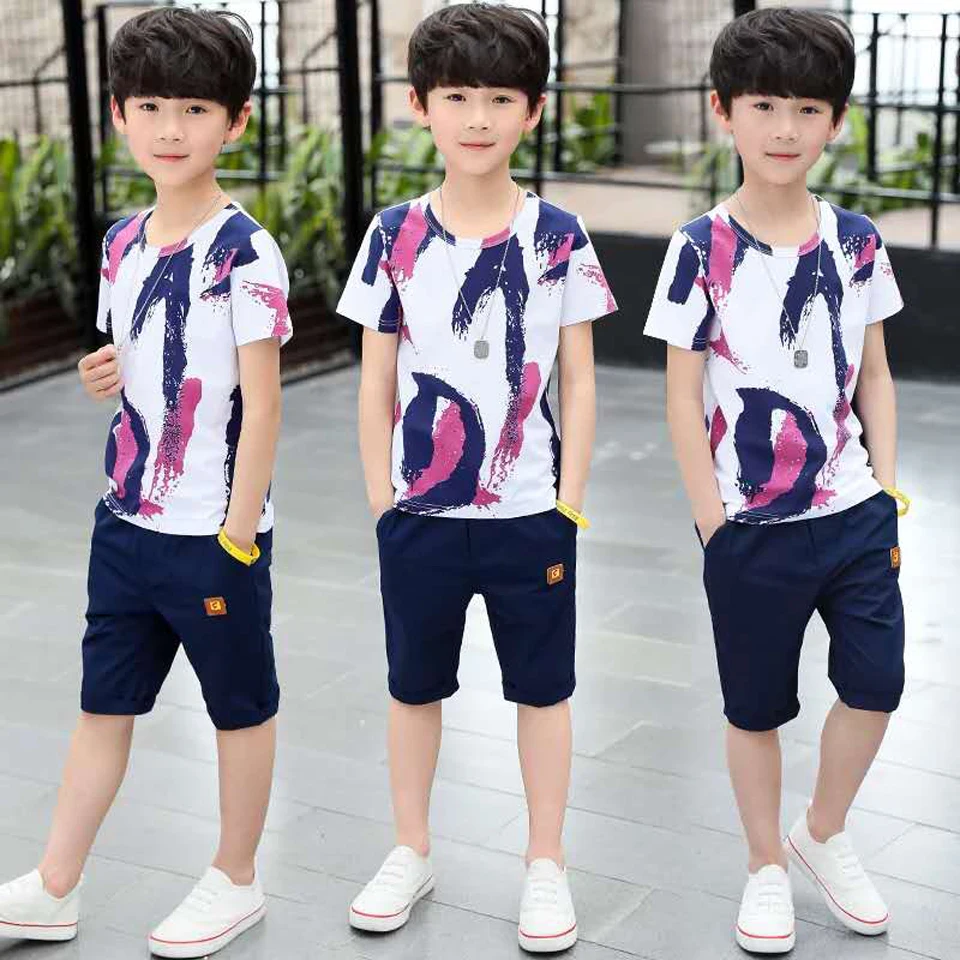 Boys Clothing Sets Summer 2024 Cotton Teenage Kids Boys Suit For 4 6 8 10 12 14 Years Children Short Sleeve Shirt Shorts Set