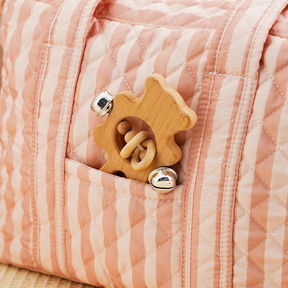 Borsa Mummy Trapuntata Happyflute Multifunzionale, Borsa Fasciatoio a Tracolla per Neonati, in Tessuto di Poliestere, Design alla Moda, 1 Pezzo - immagine 3