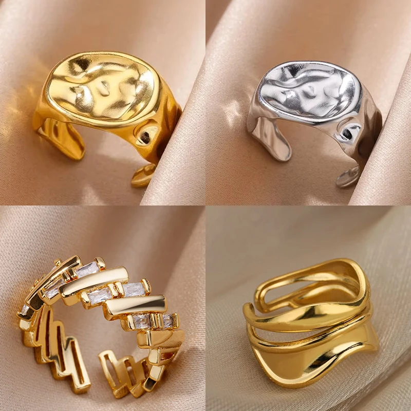 Irregular Rings For Women Gold Color Stainless Steel Geometric Ring