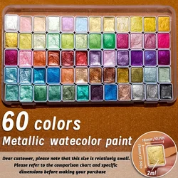 Pearl Watercolor Pigment Set - Metallic, Shimmer, Glitter Solid Paint - Mini Travel Portable Kit (60 Colors)