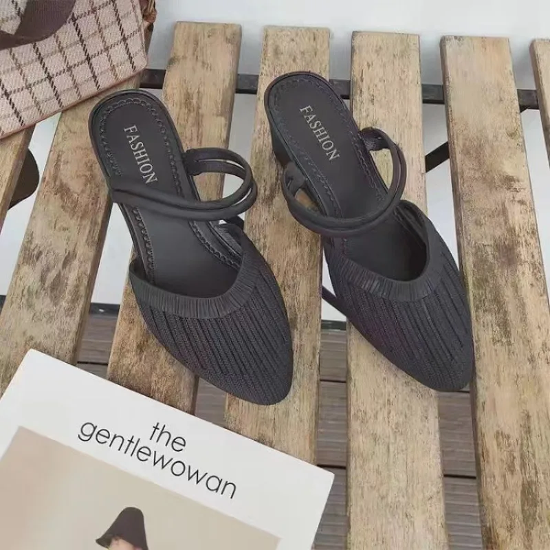 New Fashion Pointed Toe Breathable Fabric  Platforms  Sandals Elegant Slippers Universal Women Outside Mujer Shoes