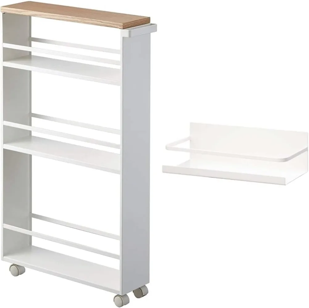

home Tower Rolling Storage Cart with Handle White and Storage Caddy Magnetic Spice Rack