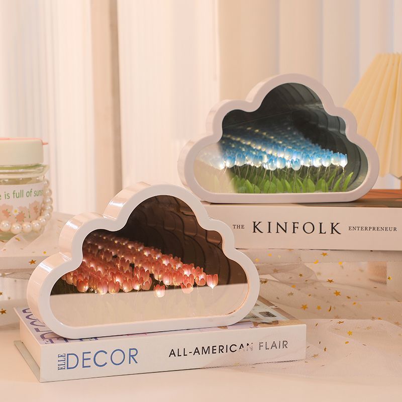 Cloud Tulip Night Light Handmade DIY Material Flower Home Decor Mirror Creative Atmosphere Lamp Birthday Gift Valentine's Day