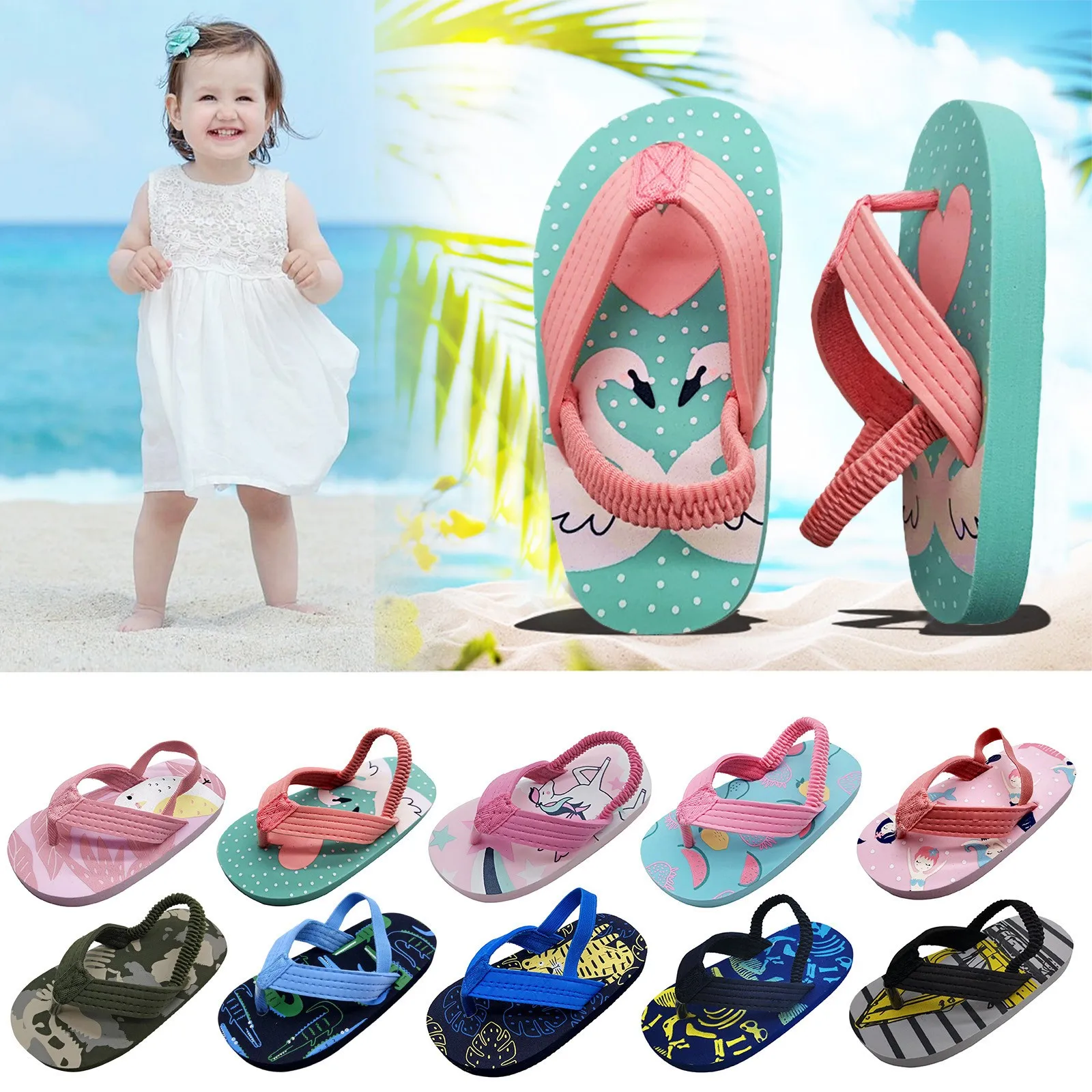 Description Picture 2 of itemToddler Eva Elastic Beach Shoes Girls Shoes Strap & Flops Boys Flip For Kids Sandals With Adjustable Summer Sandals Pantuflas