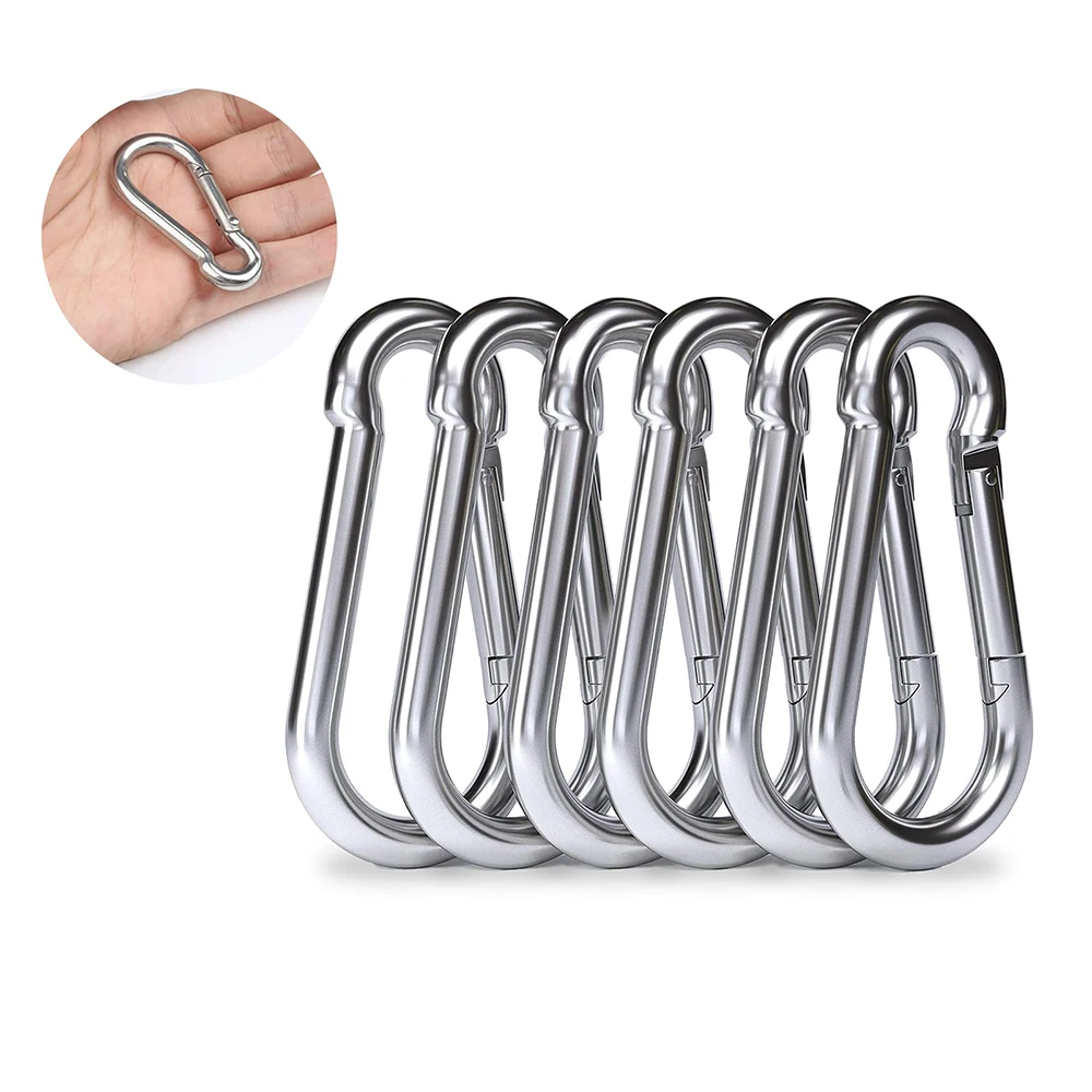 6 PCS M6 Carabiner Clip Spring Snap Hooks Small Carabiner Heavy Duty  Stainless Steel Spring Hook Quick Link for Camping