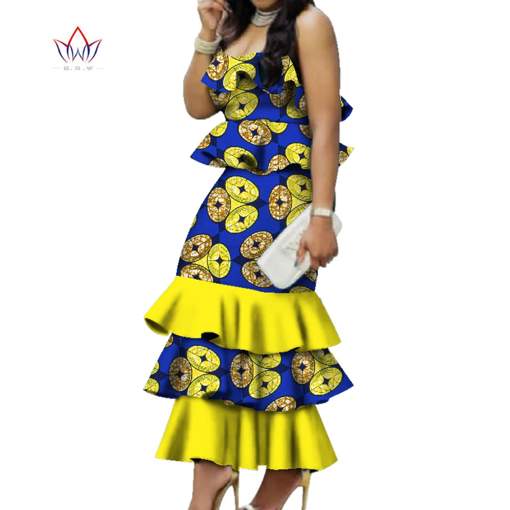 Lengtegraad Zullen cijfer Fashion Multilayer Draped Print Top & Skirt Sets Bazin Riche African Wax  Dresses For Women 2 Pieces Skirts Sets Clothing Wy2767 - Africa Clothing -  AliExpress
