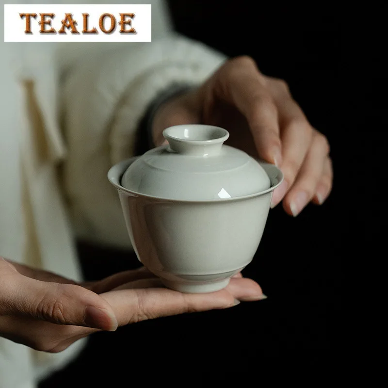 110ml High-end Grass Wood Ash Ceramic Gaiwan Japanese Anti Scalding Tea Tureen Tea Brewing Cover Bowl for Supplies Craft
