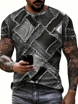 T-shirt grafica girocollo da uomo con stampa fantasia Top estivo a maniche corte per uomo T-shirt comoda e morbida alla moda da uomo Abbigliamento sportivo 1