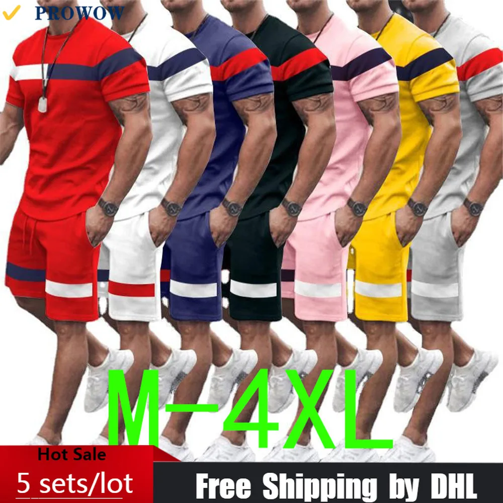 

Men Sport Suit Casual Print Short Sleeve Male Tracksuit Patchwork T-shirt 2 Piece Set 2023 Summer Androman Outfit Wholesale 8133