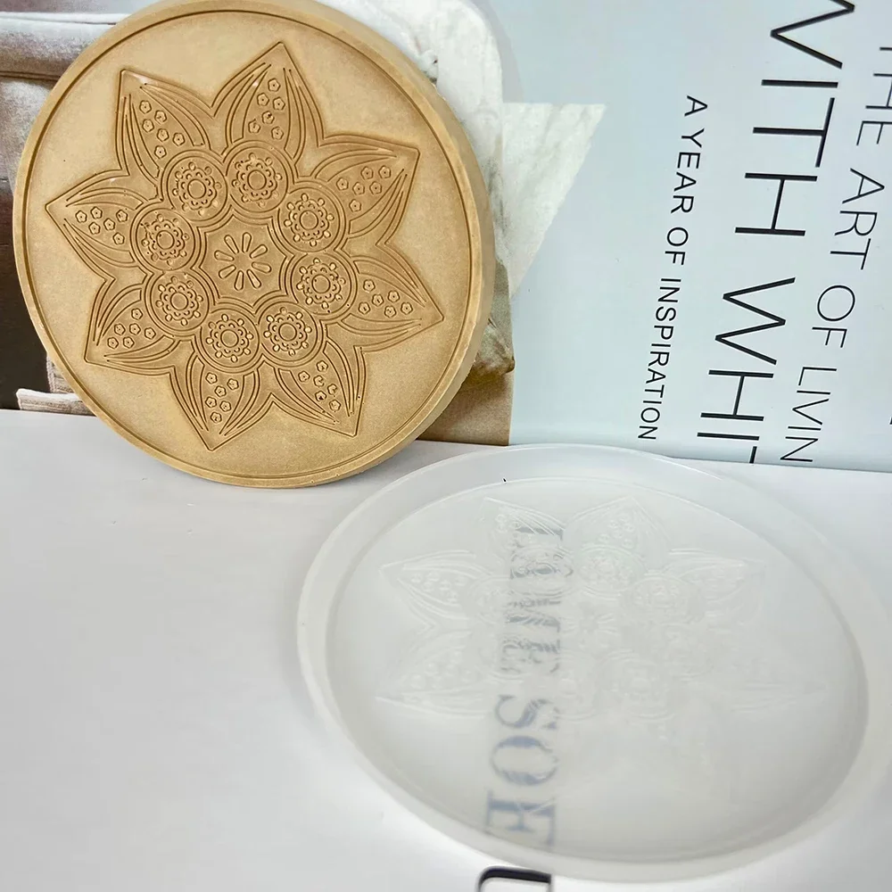 Silicone Mold Flower Silicone Mould Mandala Round Coaster Resin Silicone Mold Coffee Coaster Tray DIY Epoxy Resin Plaster Concrete Wine Glass Cup Mat Mould