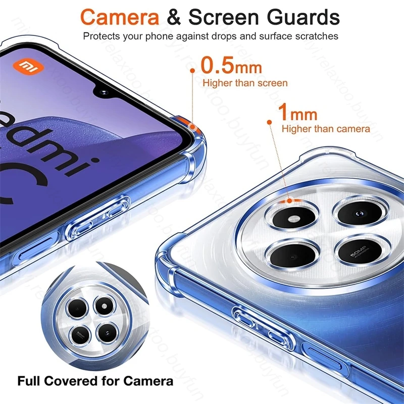 TPU Soft Transparent Protective Cover for Xiaomi Poco C75 Redmi 14C 4G Case Four Corners Shockproof Bumper Coque Fundas PocoC75 6