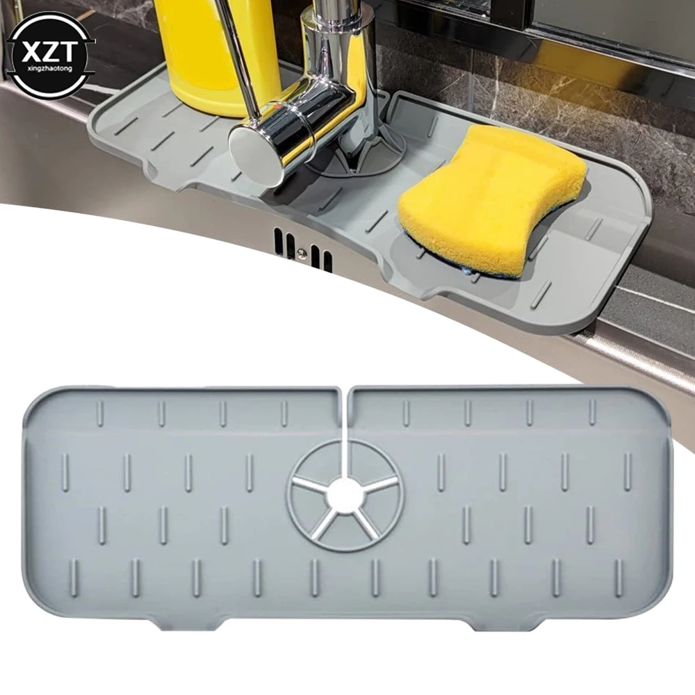 Faucet Mat Drip Catcher Silicone Tray Mat Soap Sponge Holder Drying Kitchen Sink Splash Guard for Kitchen Sink Accessories