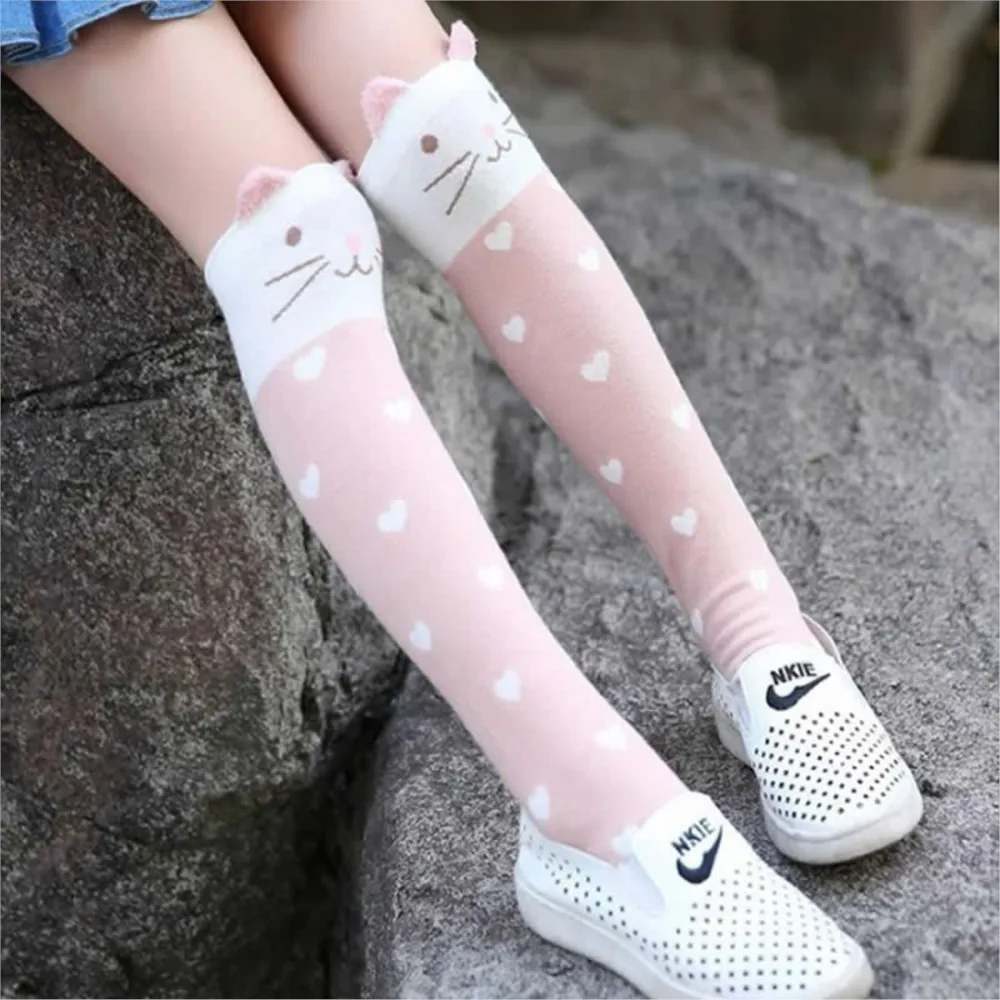 Children Knee High Socks autumn period children's socks knee high Cotton cat ear socks girls Cartoon for straight baby knee-high cat fox print