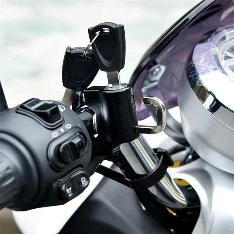 Universal Motorcycle Helmet Lock Anti-Theft Helmet Safety Lock Metal  22mm-26mm Black with 2 Keys